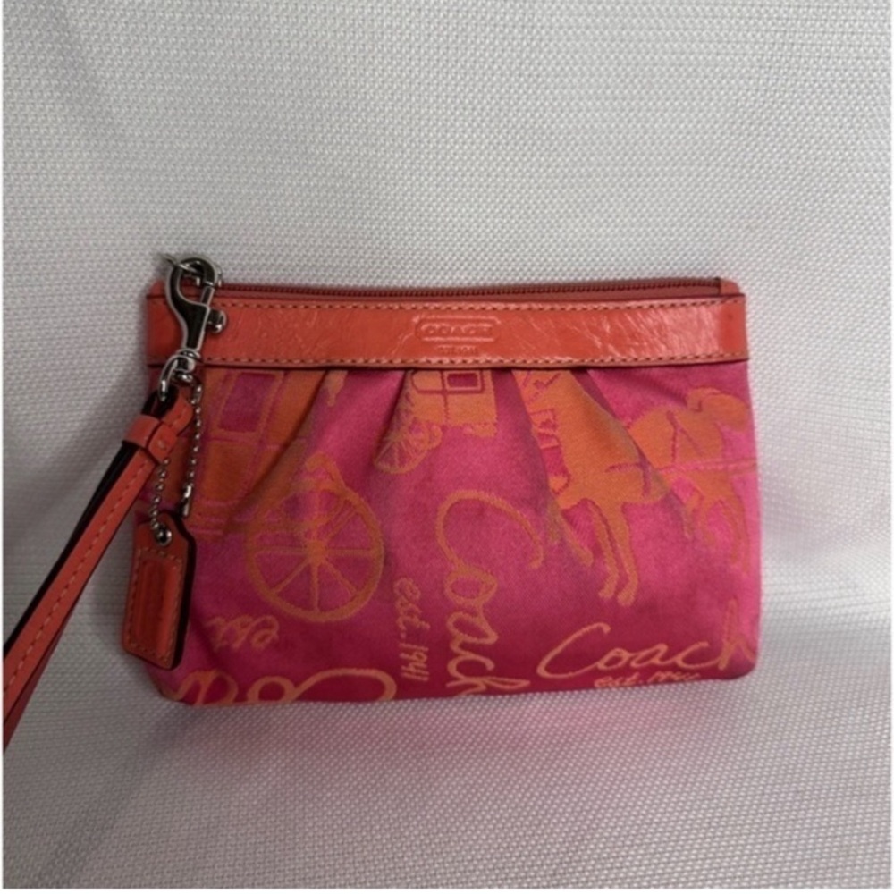 Coach Pink & Orange Y2K Zip Wristlet GUC